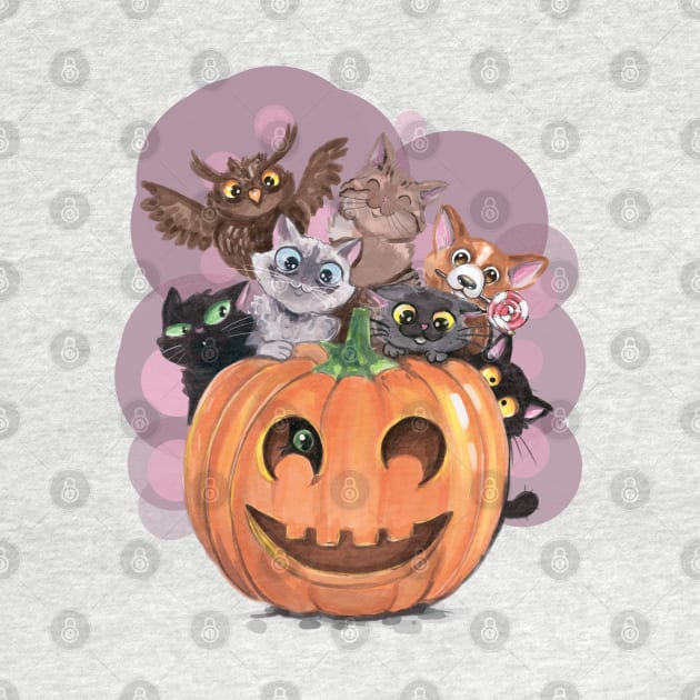 Happy Halloween Cute Animals and Pumpkin by KimLeex